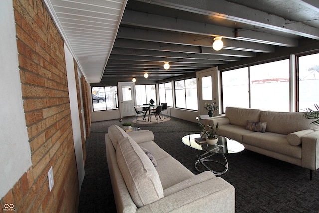 sunroom / solarium with beamed ceiling