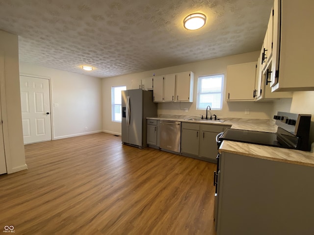 kitchen with appliances with stainless steel finishes, sink, a textured ceiling, and plenty of natural light