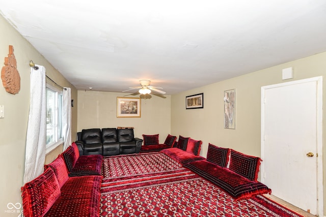 living room with ceiling fan