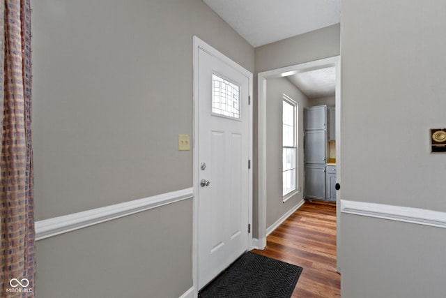 foyer entrance with hardwood / wood-style flooring