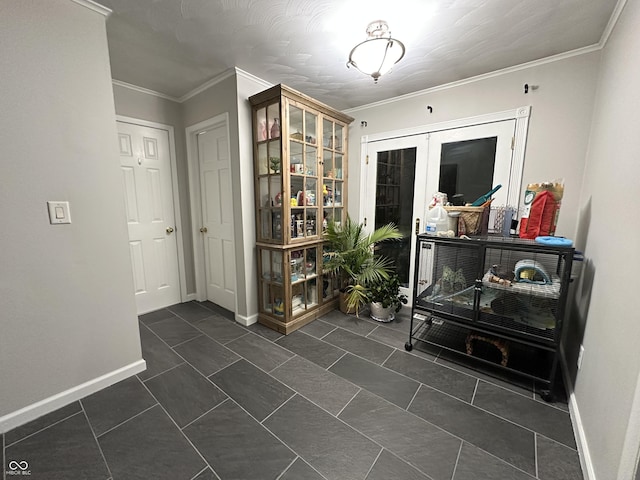 interior space featuring crown molding