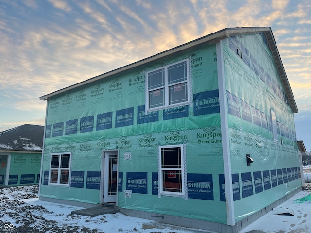 view of snow covered building