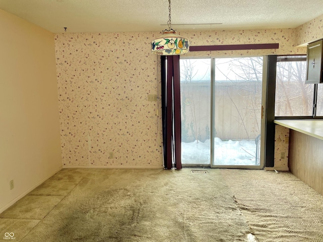 carpeted spare room with a textured ceiling