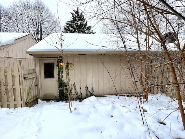 view of snow covered property