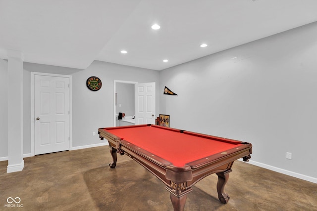 recreation room with concrete floors and pool table