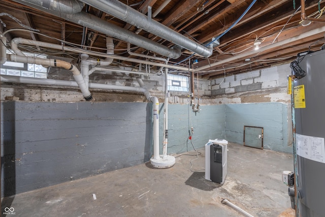 basement featuring gas water heater