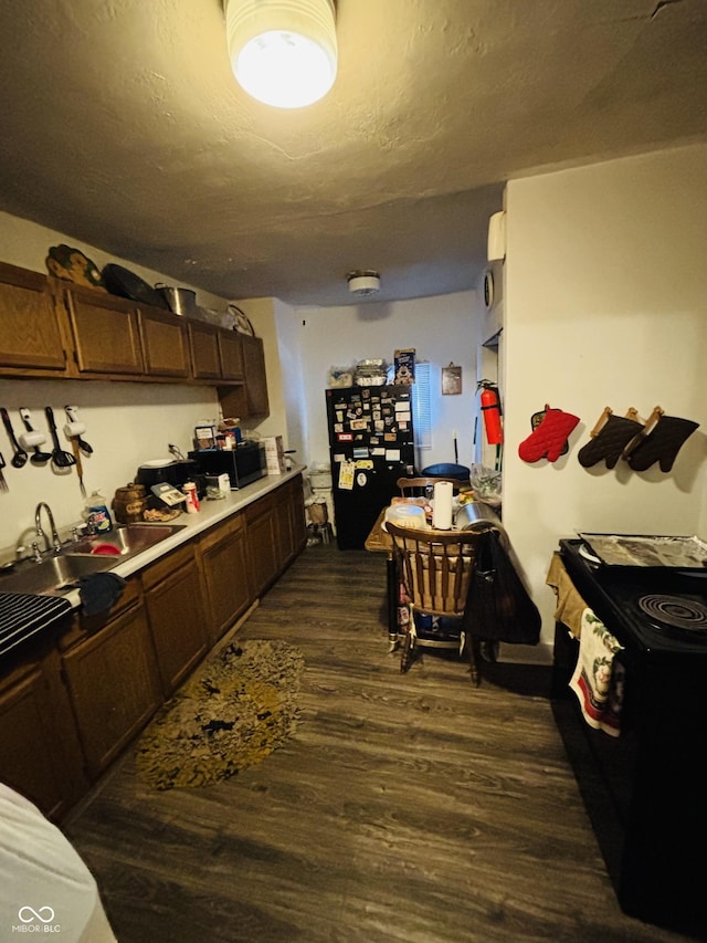 kitchen with dark hardwood / wood-style floors, sink, and dark brown cabinetry