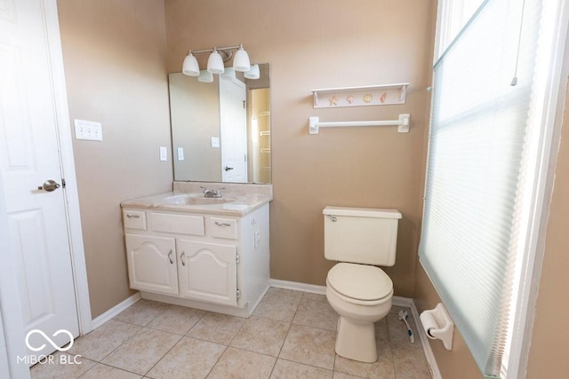 bathroom featuring tile patterned flooring, vanity, and toilet