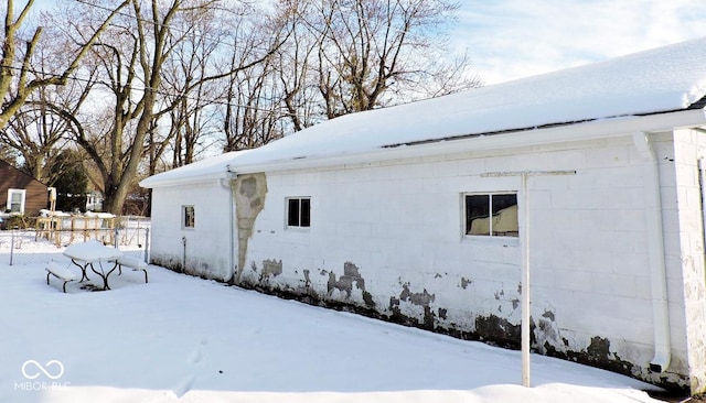 view of snow covered exterior