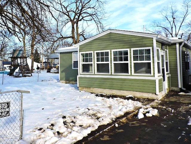 view of snow covered exterior