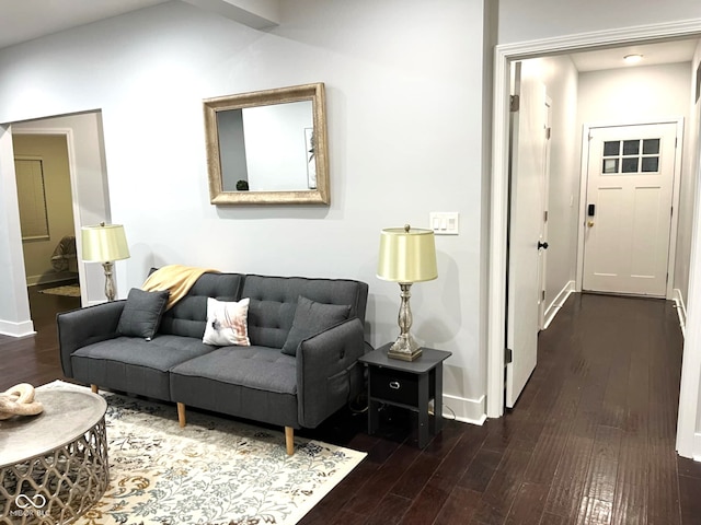 living room with dark hardwood / wood-style floors