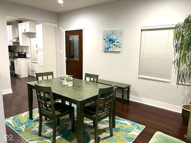 dining room with dark hardwood / wood-style flooring