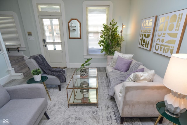 living room with light hardwood / wood-style floors