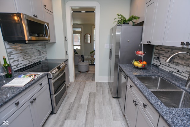 kitchen featuring white cabinets, backsplash, appliances with stainless steel finishes, and sink