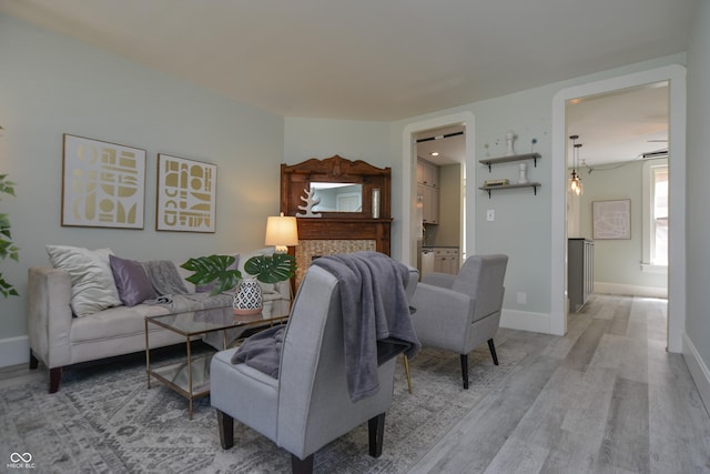 living room with hardwood / wood-style flooring