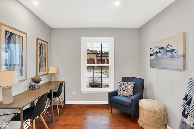 sitting room with dark hardwood / wood-style floors