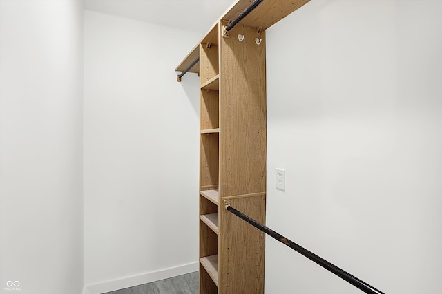 walk in closet with hardwood / wood-style floors