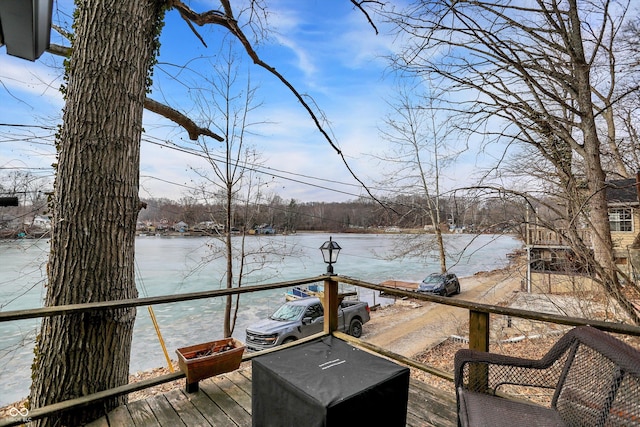 deck with a water view