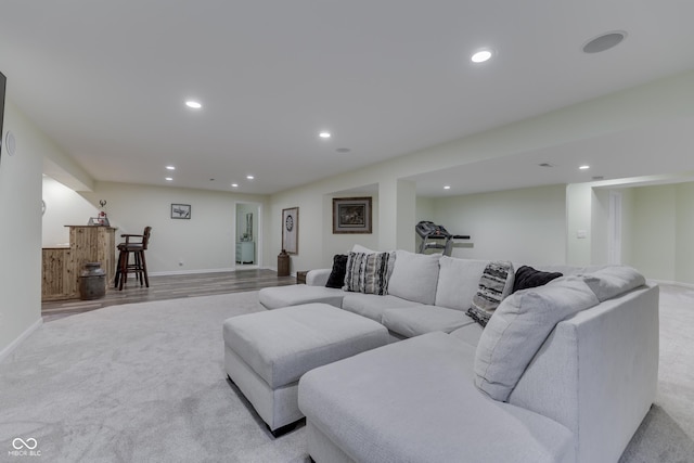 living room featuring indoor bar