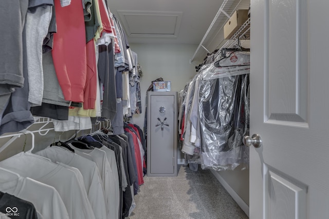 walk in closet with carpet floors