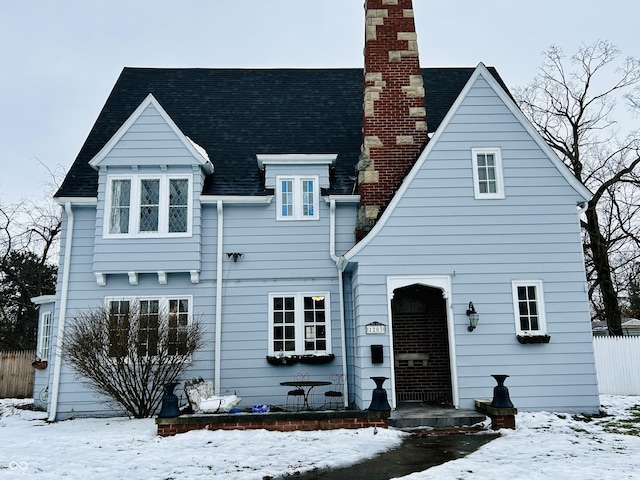 view of snow covered property