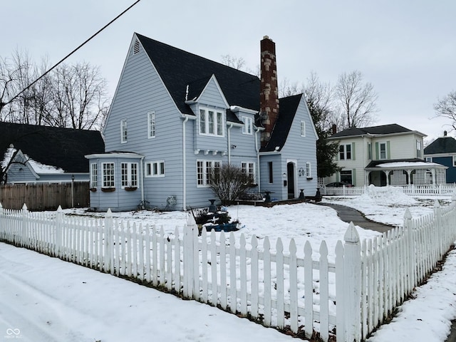 view of snow covered property