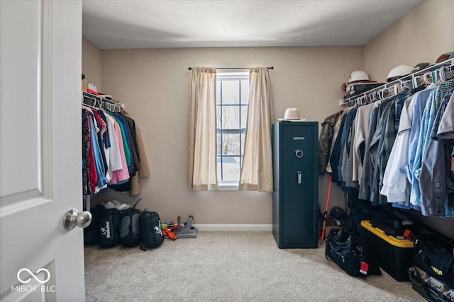 walk in closet with carpet