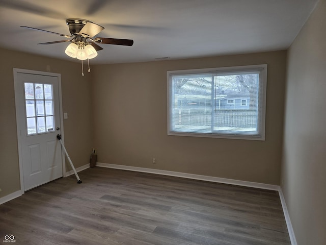 interior space featuring ceiling fan and hardwood / wood-style floors