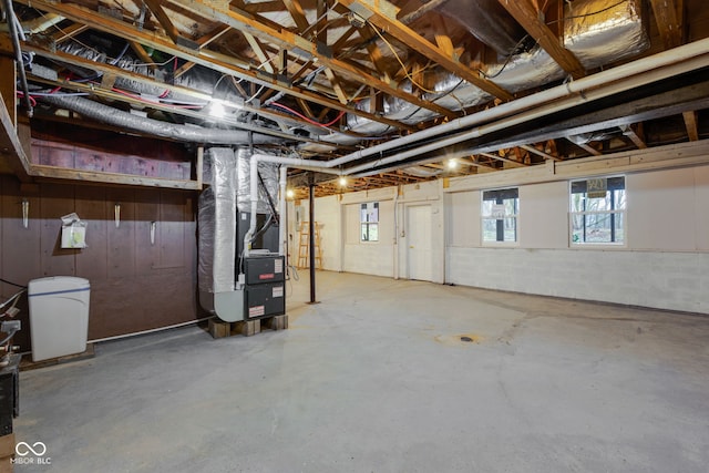 basement with heating unit