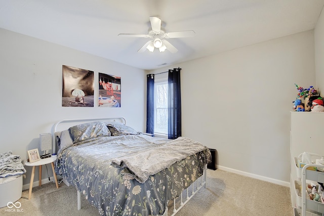 bedroom with carpet flooring and ceiling fan