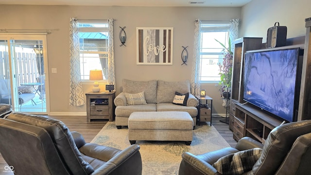 living room with hardwood / wood-style floors