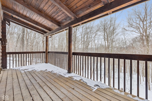 view of snow covered deck