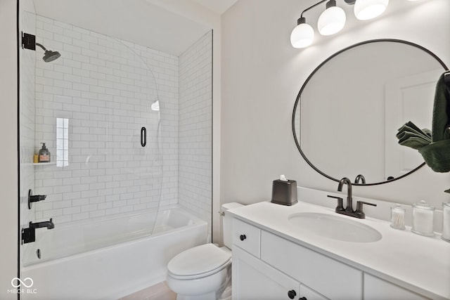 full bathroom with shower / bathtub combination, toilet, and vanity