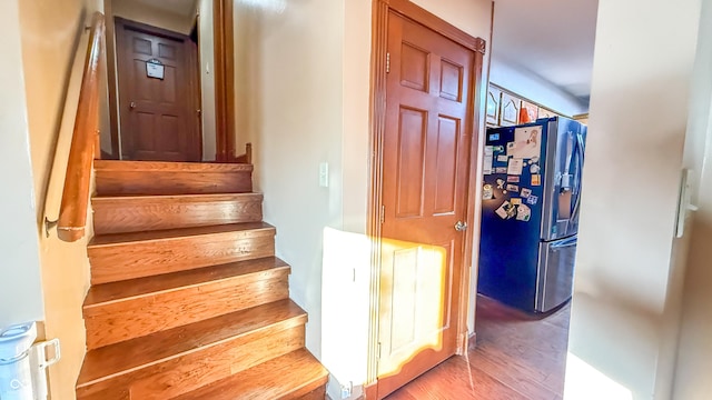 staircase featuring wood-type flooring