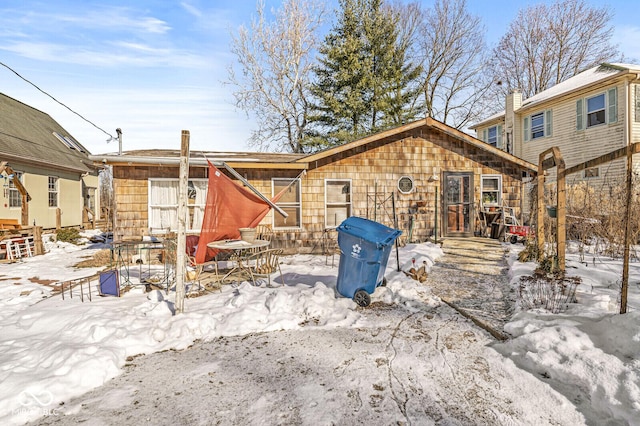 view of snow covered property