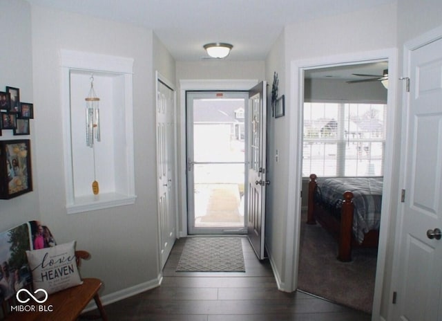 entryway with a wealth of natural light and dark hardwood / wood-style floors