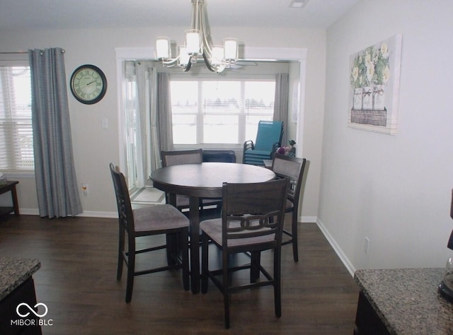 dining room featuring dark wood-type flooring and a notable chandelier