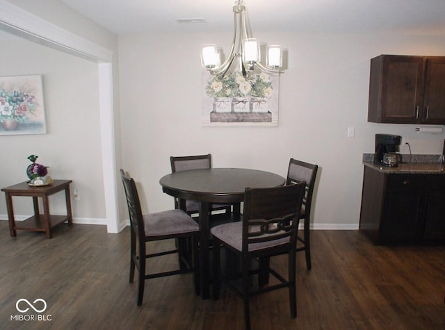 dining room featuring dark hardwood / wood-style flooring and a notable chandelier