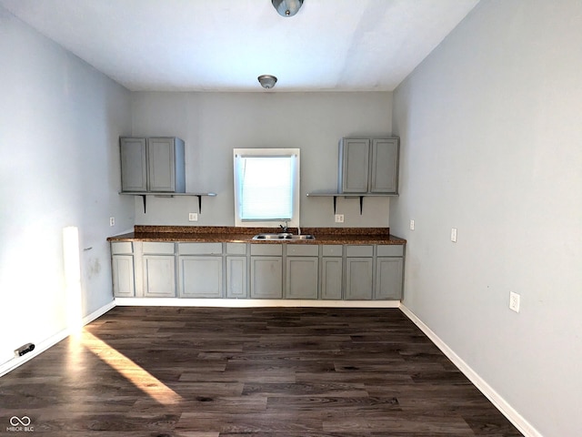 kitchen featuring dark hardwood / wood-style flooring, sink, and gray cabinets