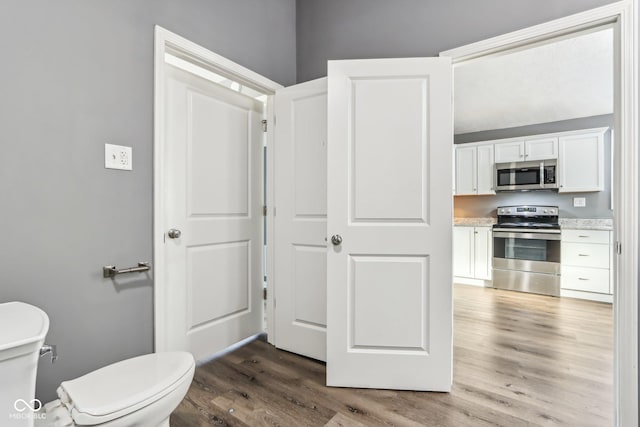 bathroom with wood-type flooring and toilet