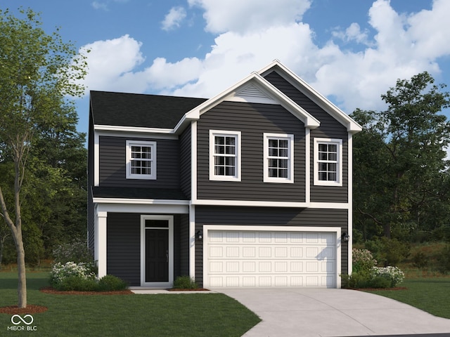 view of front of house featuring a garage and a front lawn