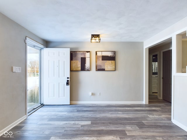 foyer with dark hardwood / wood-style floors