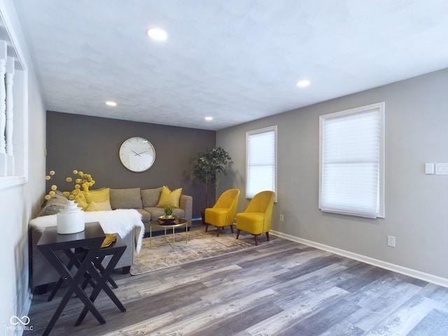 living room featuring dark hardwood / wood-style floors