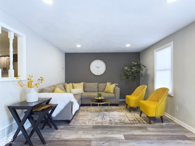 living room featuring dark hardwood / wood-style flooring