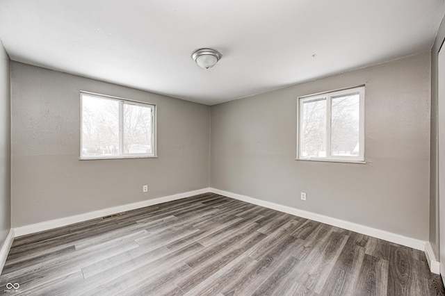 empty room featuring plenty of natural light and hardwood / wood-style flooring