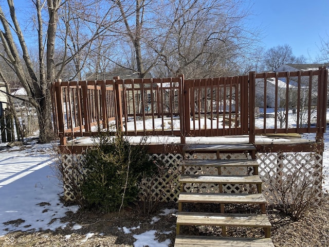 view of snow covered deck