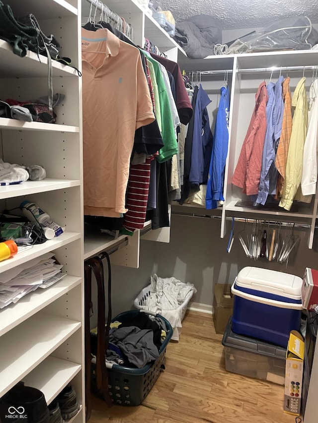 walk in closet with light wood-type flooring