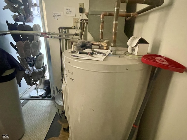 utility room featuring water heater