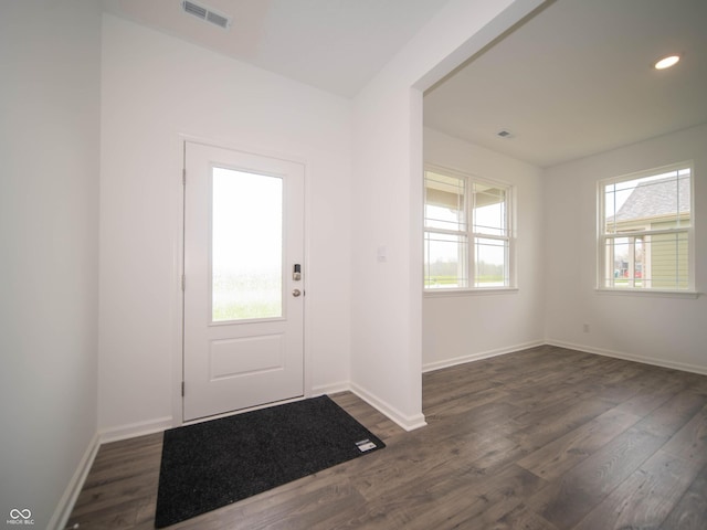 7824 Magnolia St, New Palestine, IN 46163 - foyer entrance with dark wood-style floors and recessed lighting