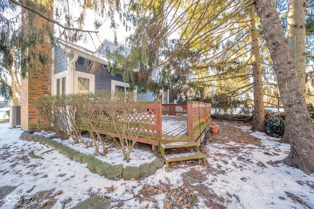 view of snow covered deck